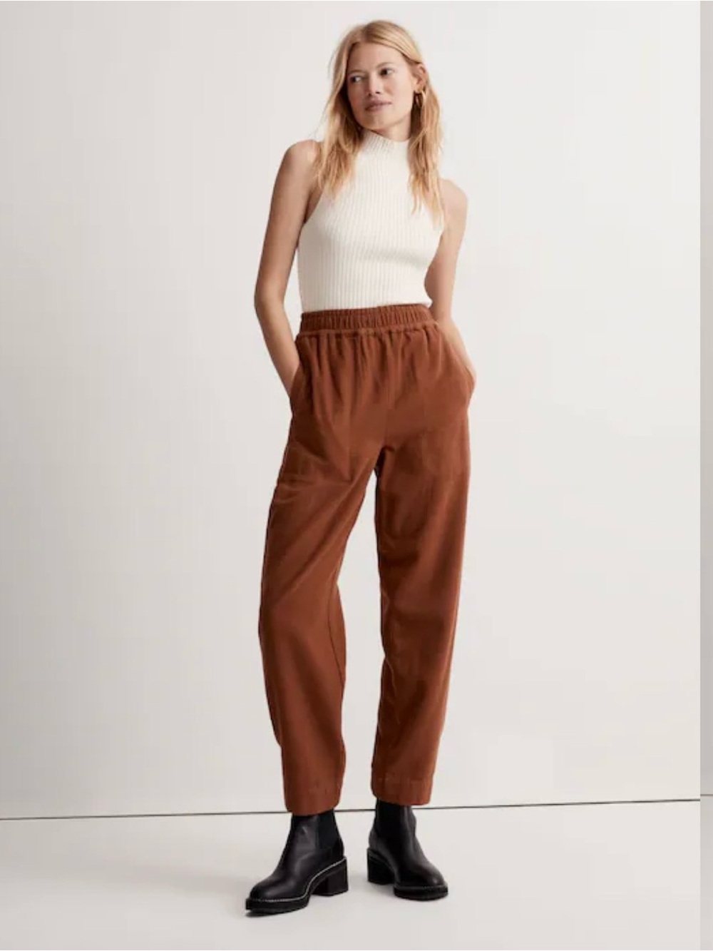 Madewell Rust-Brown High-Rise Elastic Waist Track Pants